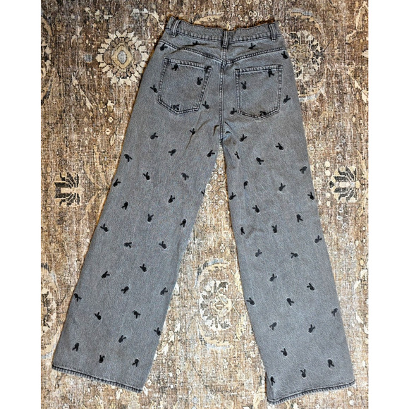 Playboy PacSun Women’s Jeans Size 26 Black/Gray Denim Embroidered Bunnies YTK - Picture 4 of 10